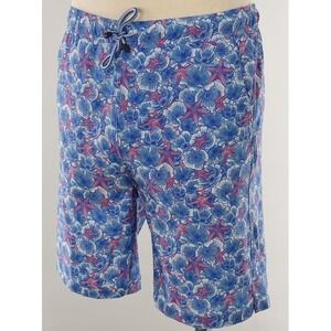 PETER MILLAR Mens Seaside Blue Pink Starfish Lined Swim Trunks Shorts L